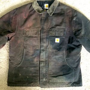 Vintage 90s Carhartt Faded Black Arctic Quilt Lined Duck Canvas Jacket size XL